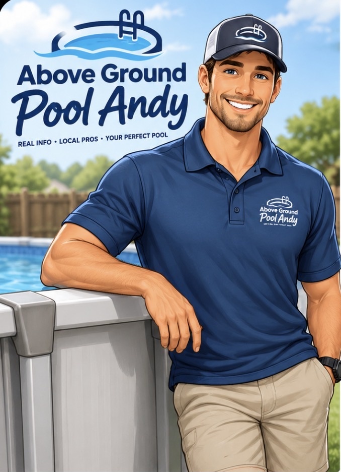 Illustration of Above Ground Pool Andy leaning on an above ground pool